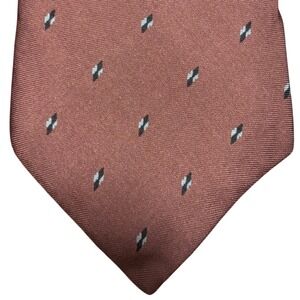 Don Loper Beverly Hills Mens Silk Tie Brown Burgundy Geometric Diamond 54x3